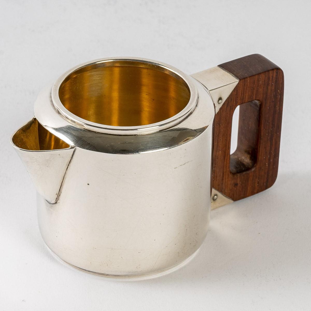 1930 Jean Puiforcat Modernist Tea Coffee Egoiste Set Sterling Silver Rosewood For Sale 2