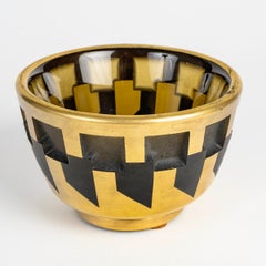 1930 Jean Luce Ciotola Modernista Art Deco Vetro Topazio Fumé Smalto Oro