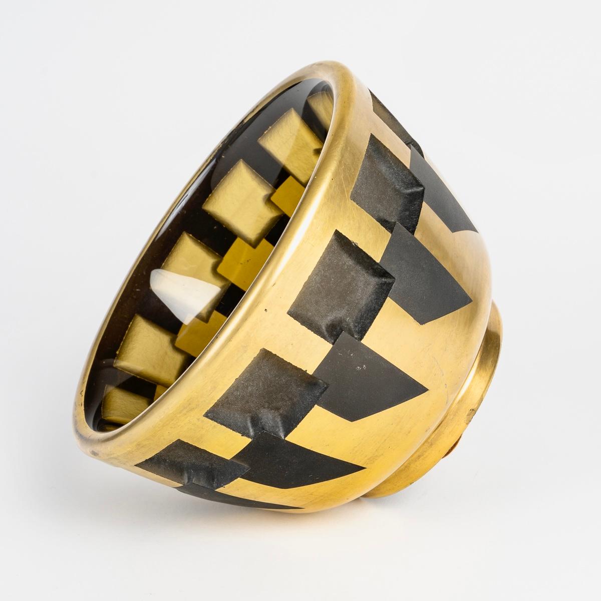 1930 Jean Luce Cuenco modernista Art Decó Vidrio topacio ahumado Esmalte dorado Francés en venta