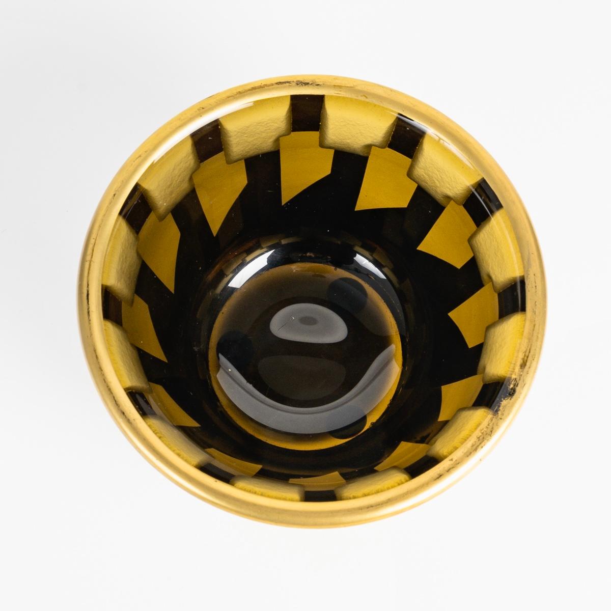 1930 Jean Luce Cuenco modernista Art Decó Vidrio topacio ahumado Esmalte dorado Moldeado en venta