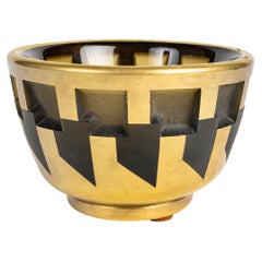 1930 Jean Luce Cuenco modernista Art Decó Vidrio topacio ahumado Esmalte dorado