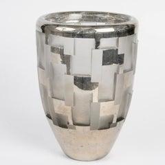 1930 Jean Luce - Art Deco Modernist Vase Glass With Silver Enamel
