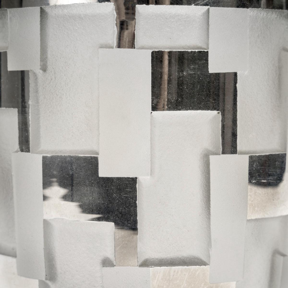 Molded 1930 Jean Luce - Vase Art Deco Modernist Frosted Glass With Silver Enamel