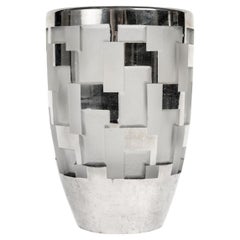 1930 Jean Luce - Vase Art Deco Modernist Frosted Glass With Silver Enamel