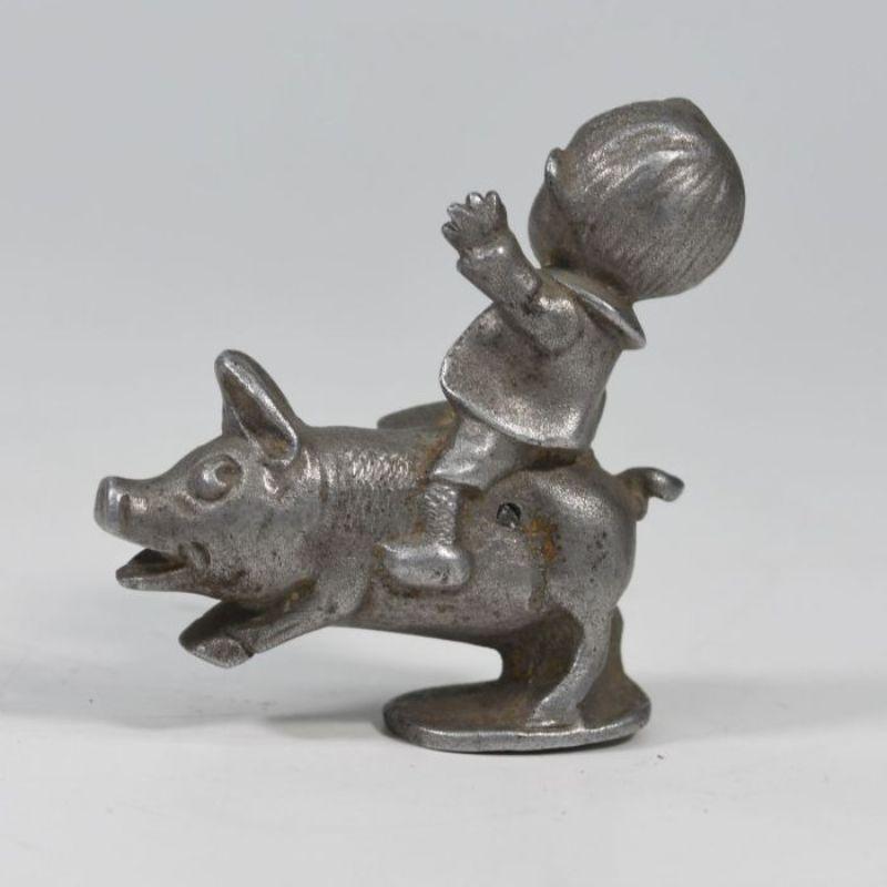 Cast 1930 Jeannot Child Mascot on His Aluminum Radiator CAP Pig For Sale