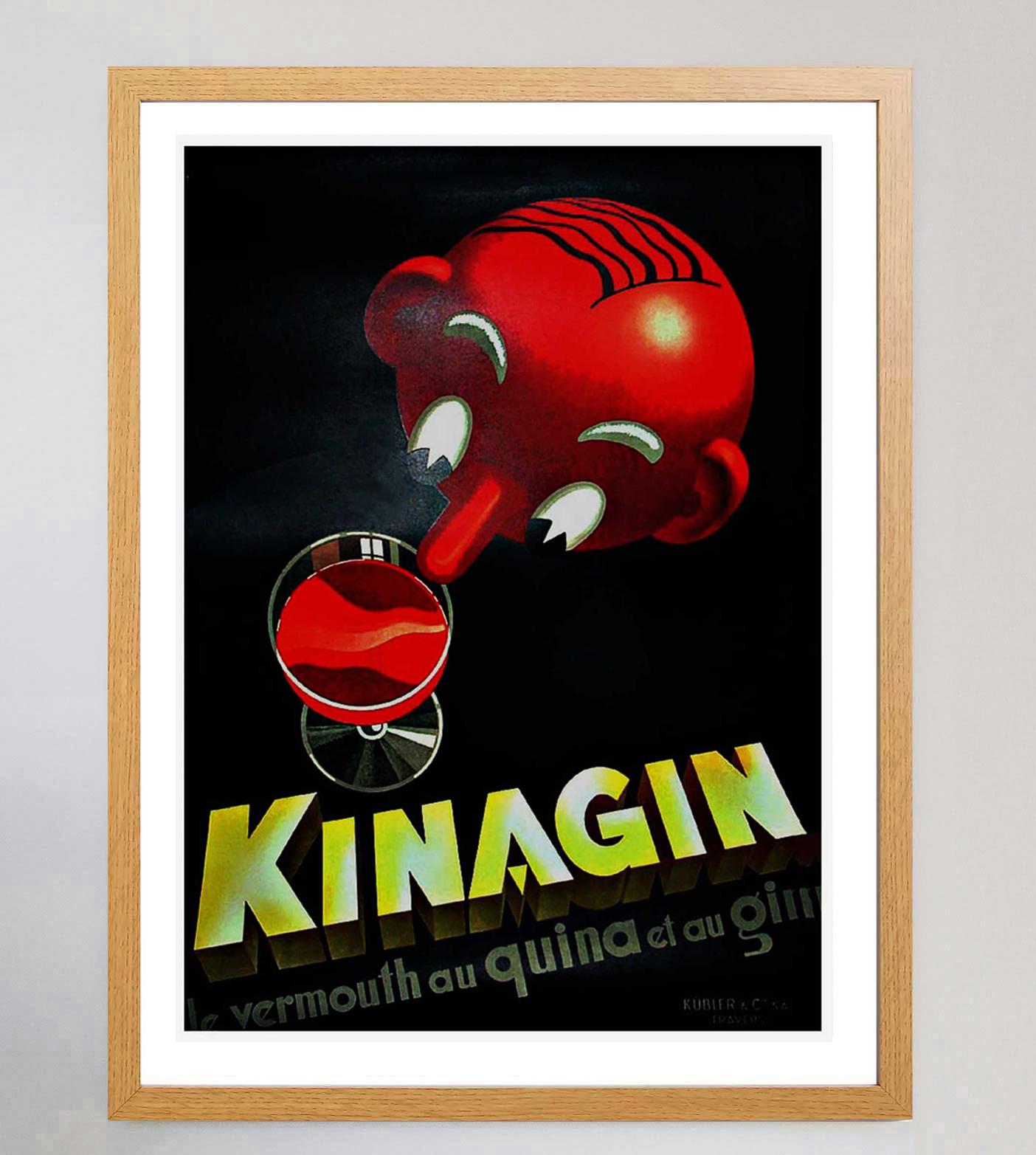 Art déco Affiche rétro originale de Kinagin pour une liqueur, 1930 en vente