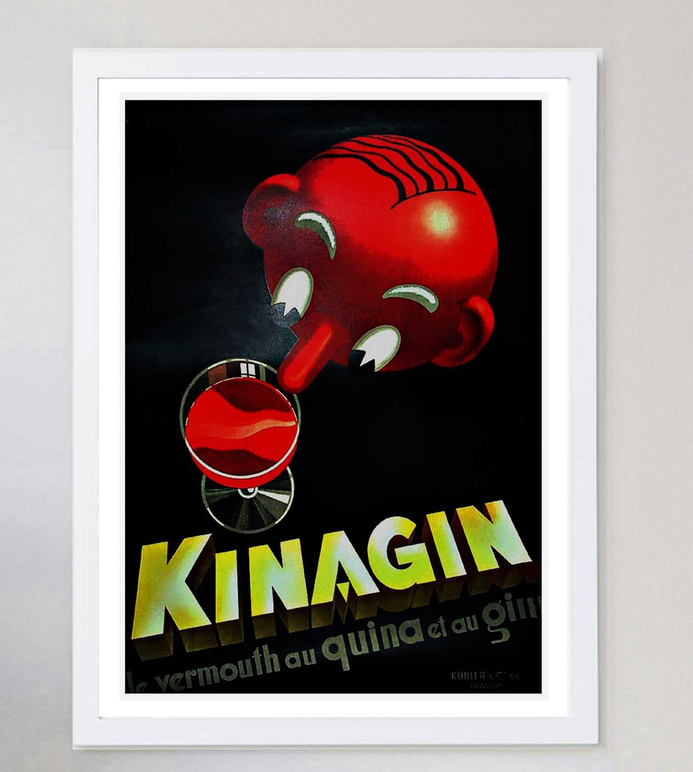 Suisse Affiche rétro originale de Kinagin pour une liqueur, 1930 en vente