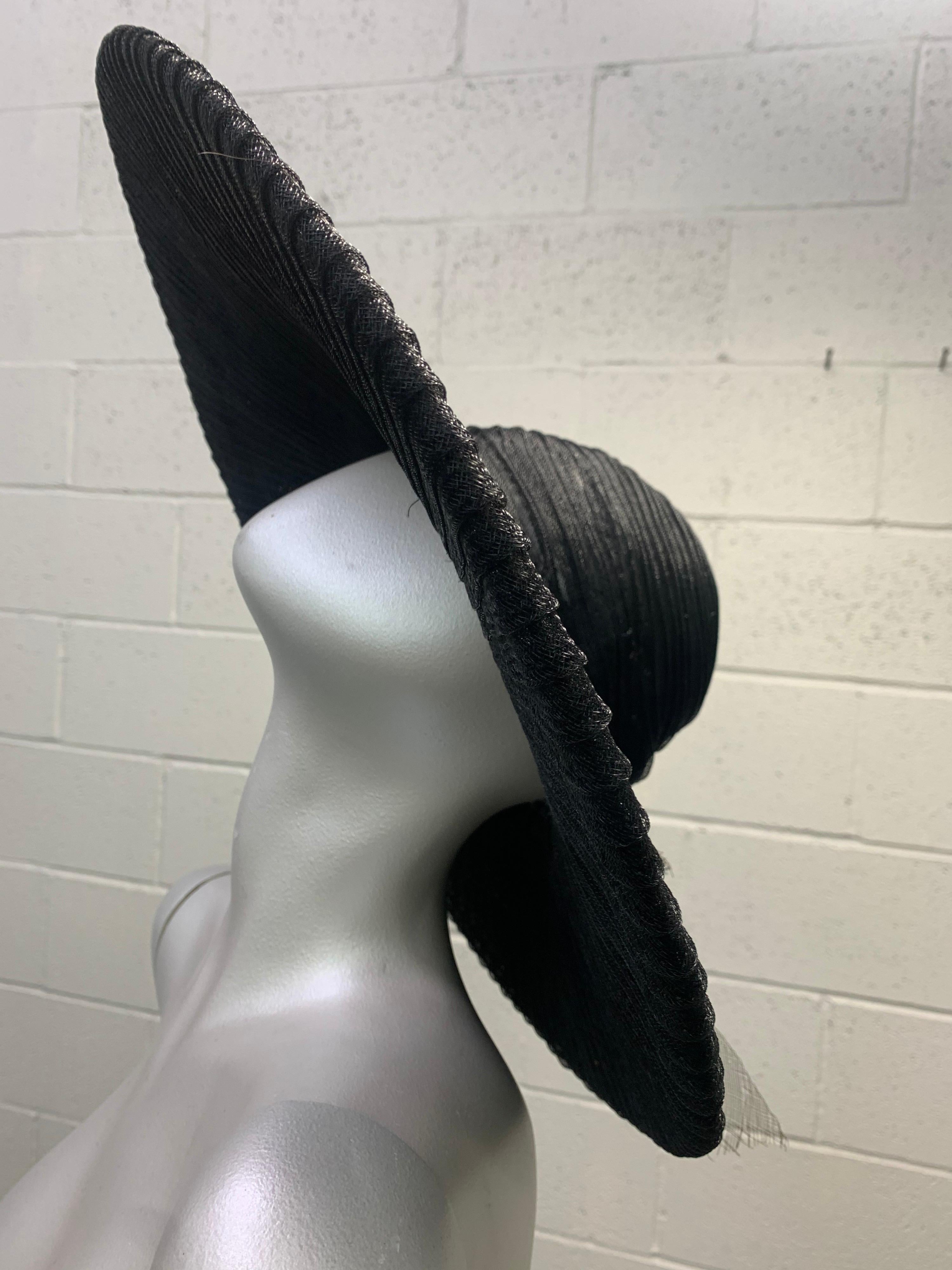 Women's 1930 Lilly Dache Paris Black Spiral Horsehair Ribbon Picture Hat & Wire Brim  For Sale