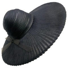 Used 1930 Lilly Dache Paris Black Spiral Horsehair Ribbon Picture Hat & Wire Brim 