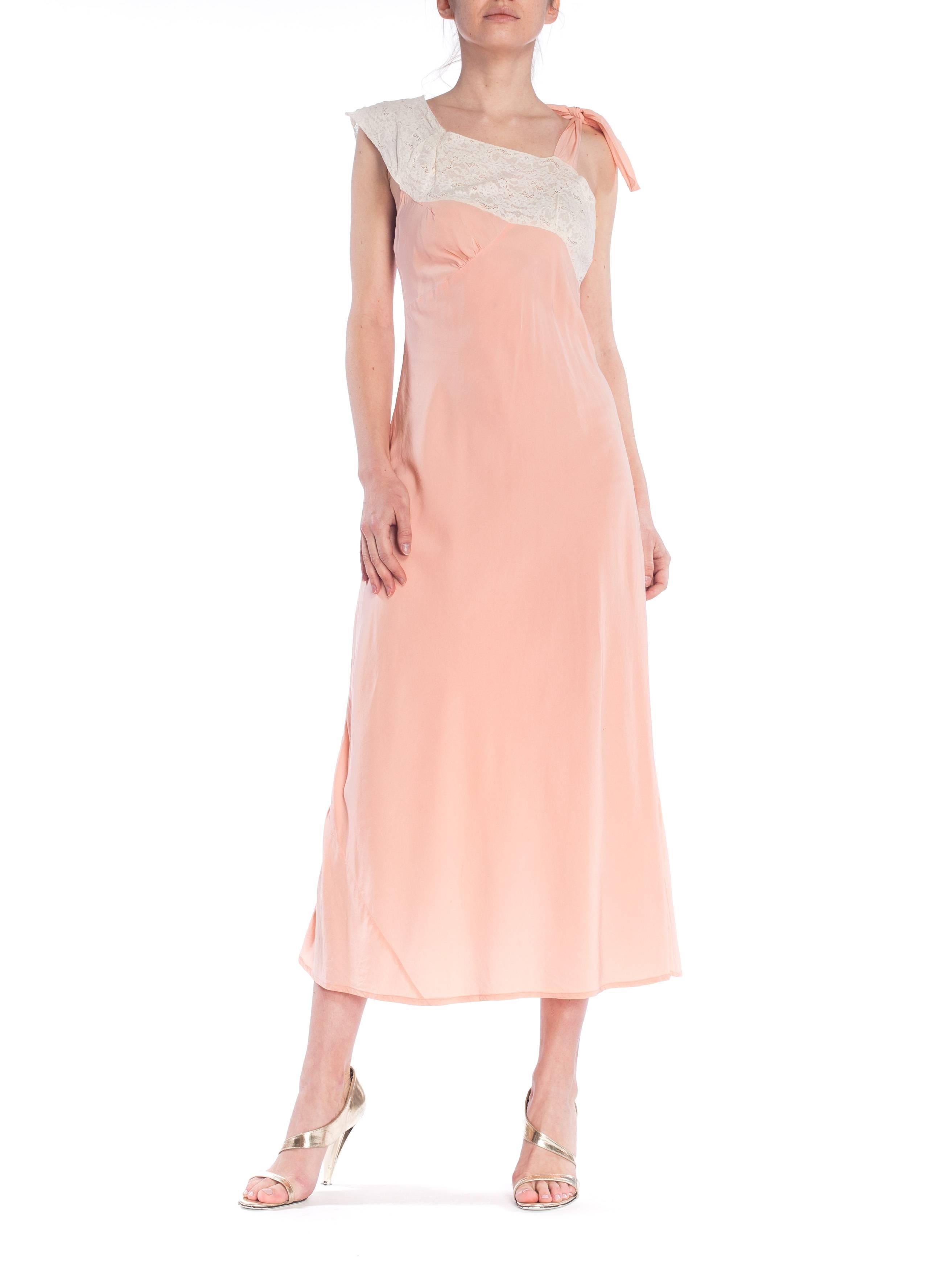 1930S Baby Pink Bias Cut Rayon & Lace Rare Unique Asymmetrical Slip DressNegli In Excellent Condition For Sale In New York, NY