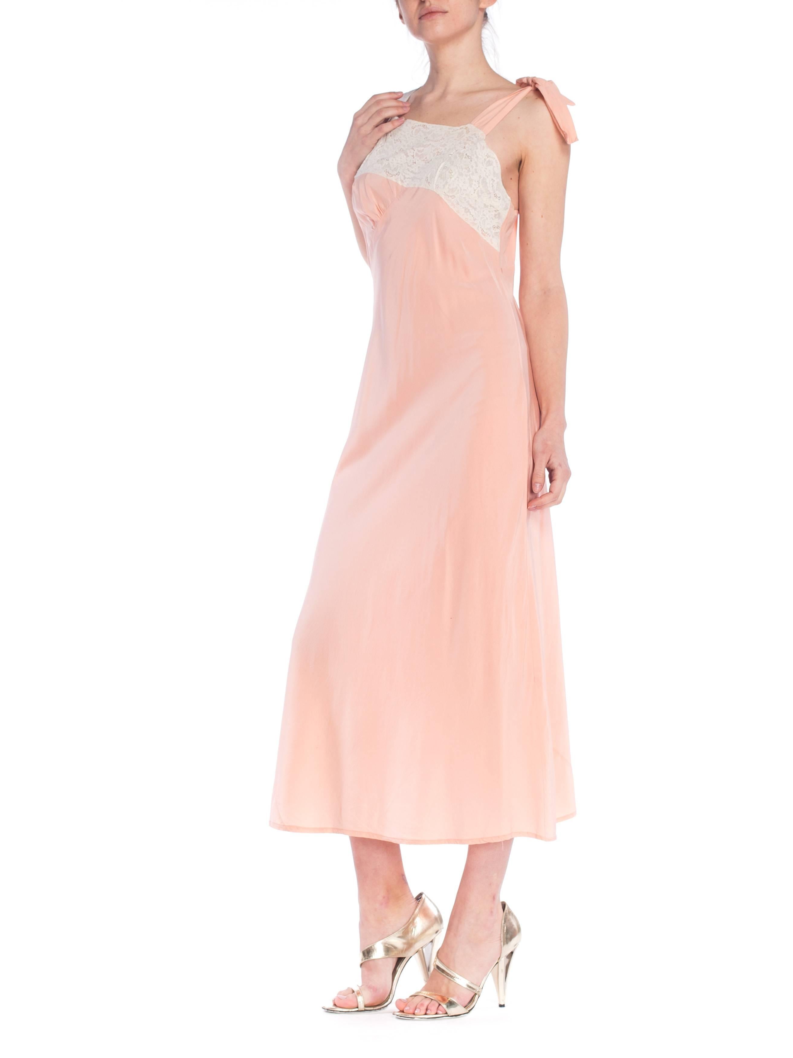 Women's 1930S Baby Pink Bias Cut Rayon & Lace Rare Unique Asymmetrical Slip DressNegli For Sale