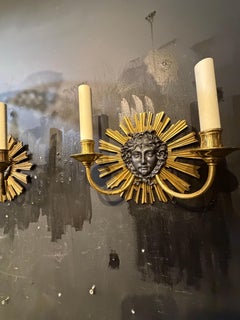 1930 Louise XIV Style Sunburst Shape Bronze Sconces 2 lights