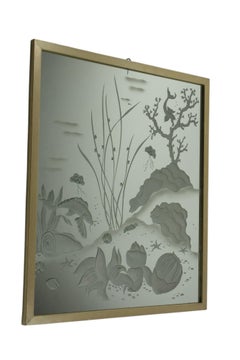 1930 Luigi Brusotti Fondo Marino Grabado Concha de Pez Espejo de Pared Art Deco Italiano