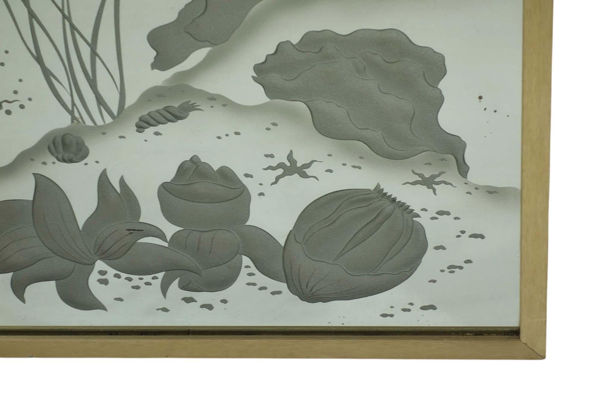 1930 Luigi Brusotti Meeresboden Gravierte Fischmuschel Italienischer Art Deco Wandspiegel im Zustand „Hervorragend“ im Angebot in Brescia, IT
