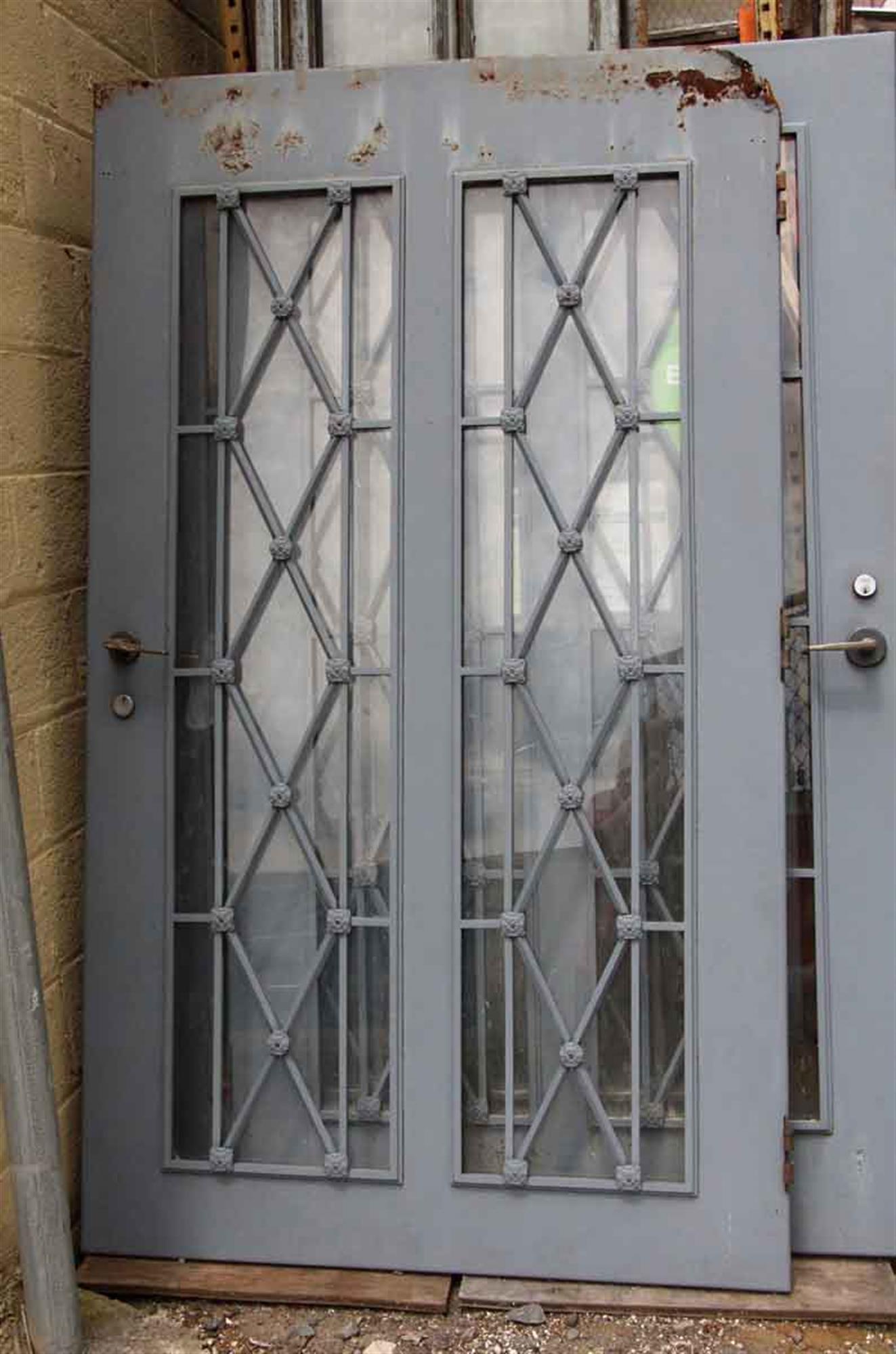 American 1930 New Jersey Steel Doors with Diamond Lattice Design