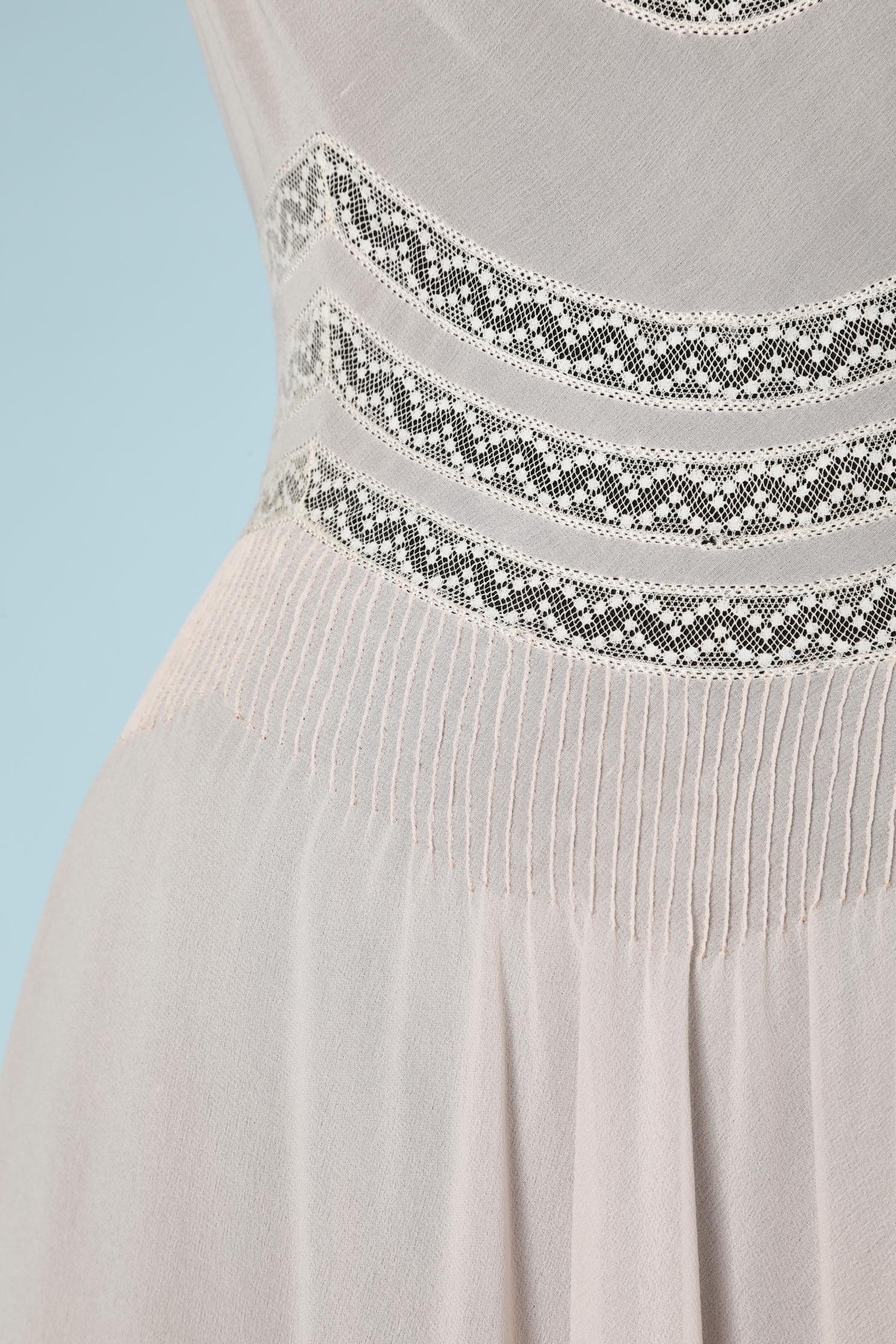Gray 1930 nightgown in pale pink silk crepe, lace and topstitching 
