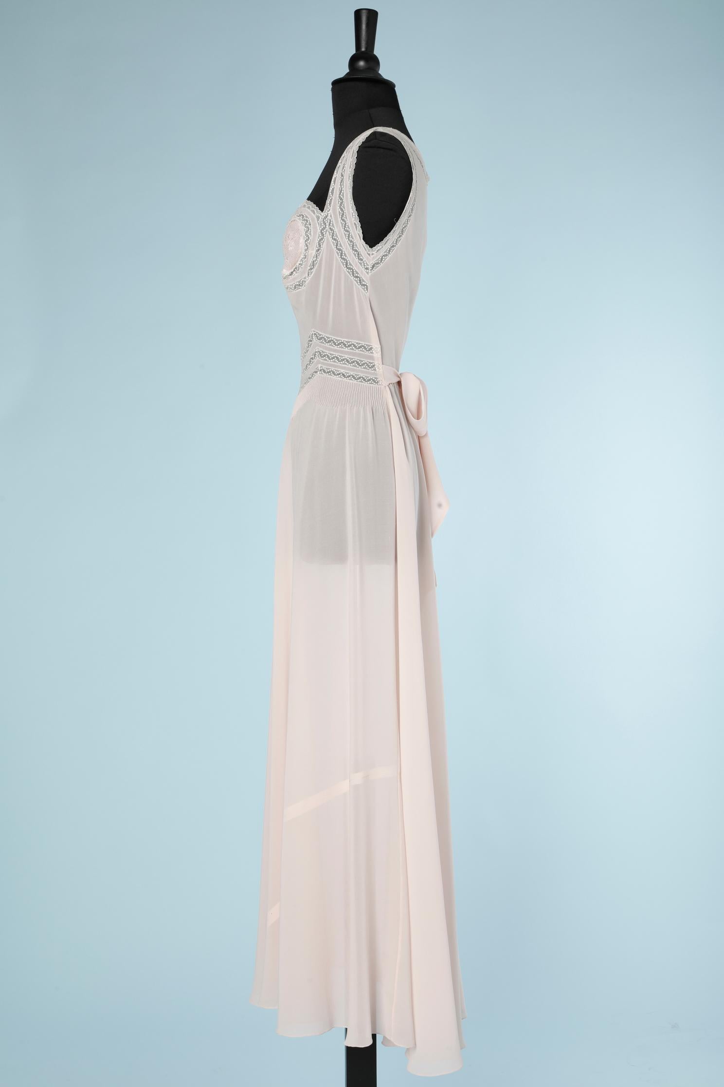 Women's 1930 nightgown in pale pink silk crepe, lace and topstitching 