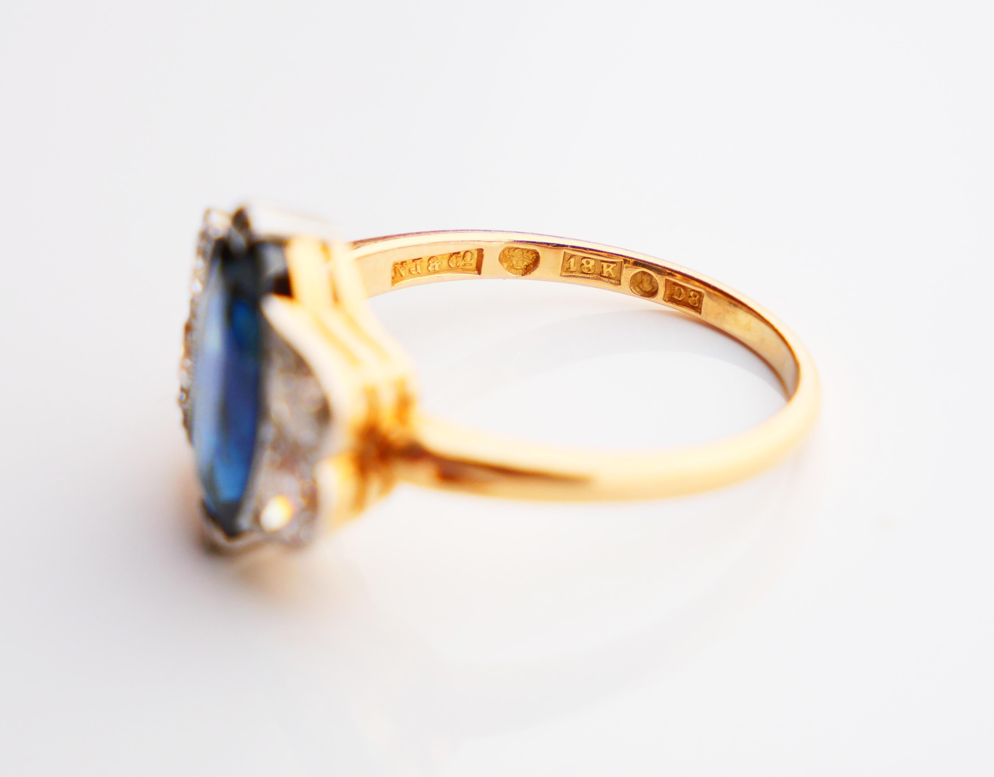 1930 Nordic Ring 5ct Sapphire 0.8ctw Diamonds 18K Gold Platinum Ø7.75US/4.4gr For Sale 9