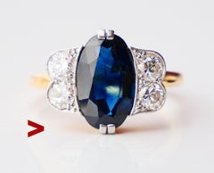 1930 Nordic Ring 5ct Sapphire 0.8ctw Diamonds 18K Gold Platinum Ø7.75US/4.4gr
