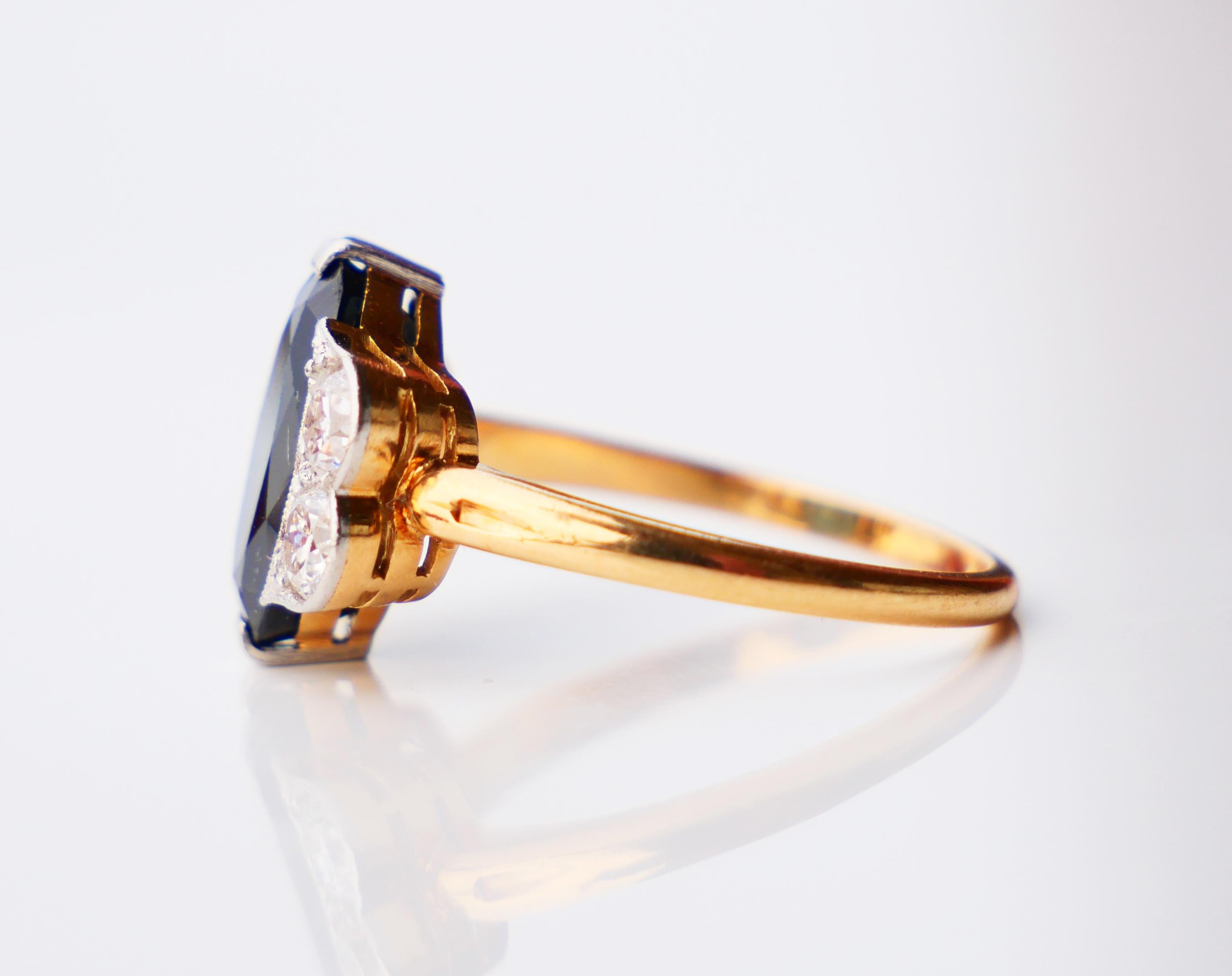 1930 Nordic Ring 5ct Sapphire 0.8ctw Diamonds 18K Gold Platinum Ø7.75US/4.4gr For Sale 1