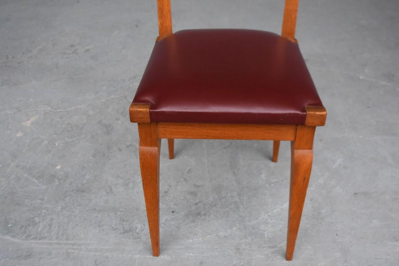 Mid-20th Century 1930 Oak Chairs Series Leather Top August by Vallin For Sale