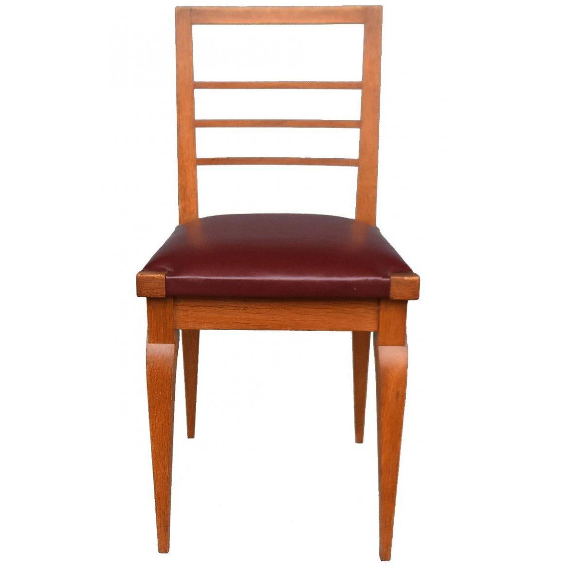 Serie di sedie Oak 1930 con piano in pelle August di Auguste Vallin in vendita