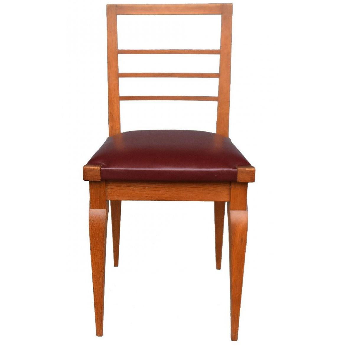 Série de chaises en chêne de 1930 avec plateau en cuir August de Vallin en vente