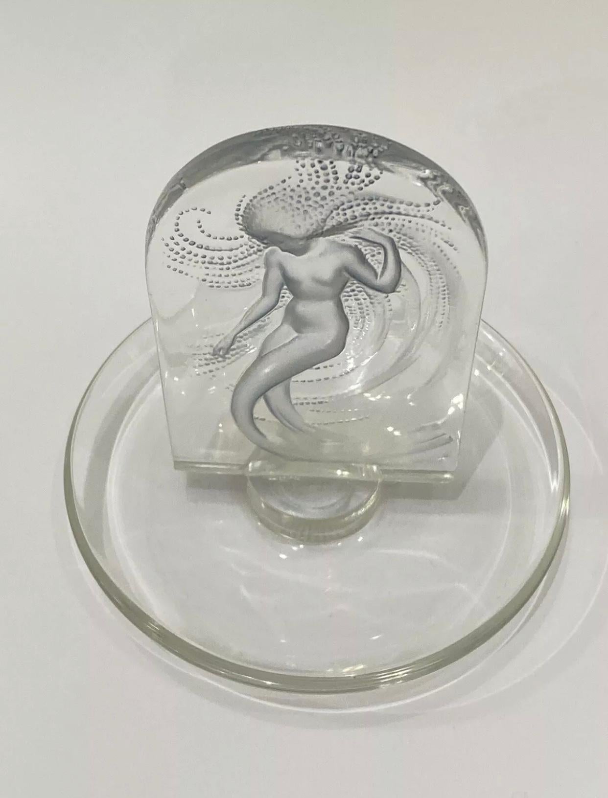 French 1930 Original Rene Lalique Naïade Astray Pintray Glass Blue Patina, Mermaid