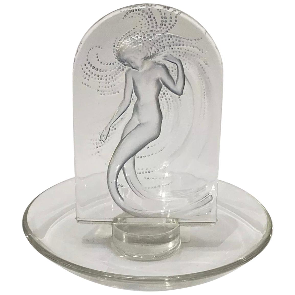 1930 Original Rene Lalique Naïade Astray Pintray Glass Blue Patina, Mermaid