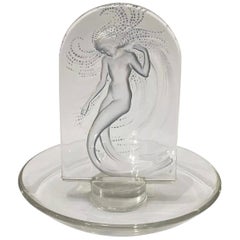 1930 Original Rene Lalique Naïade Astray Pintray Glass Blue Patina, Mermaid