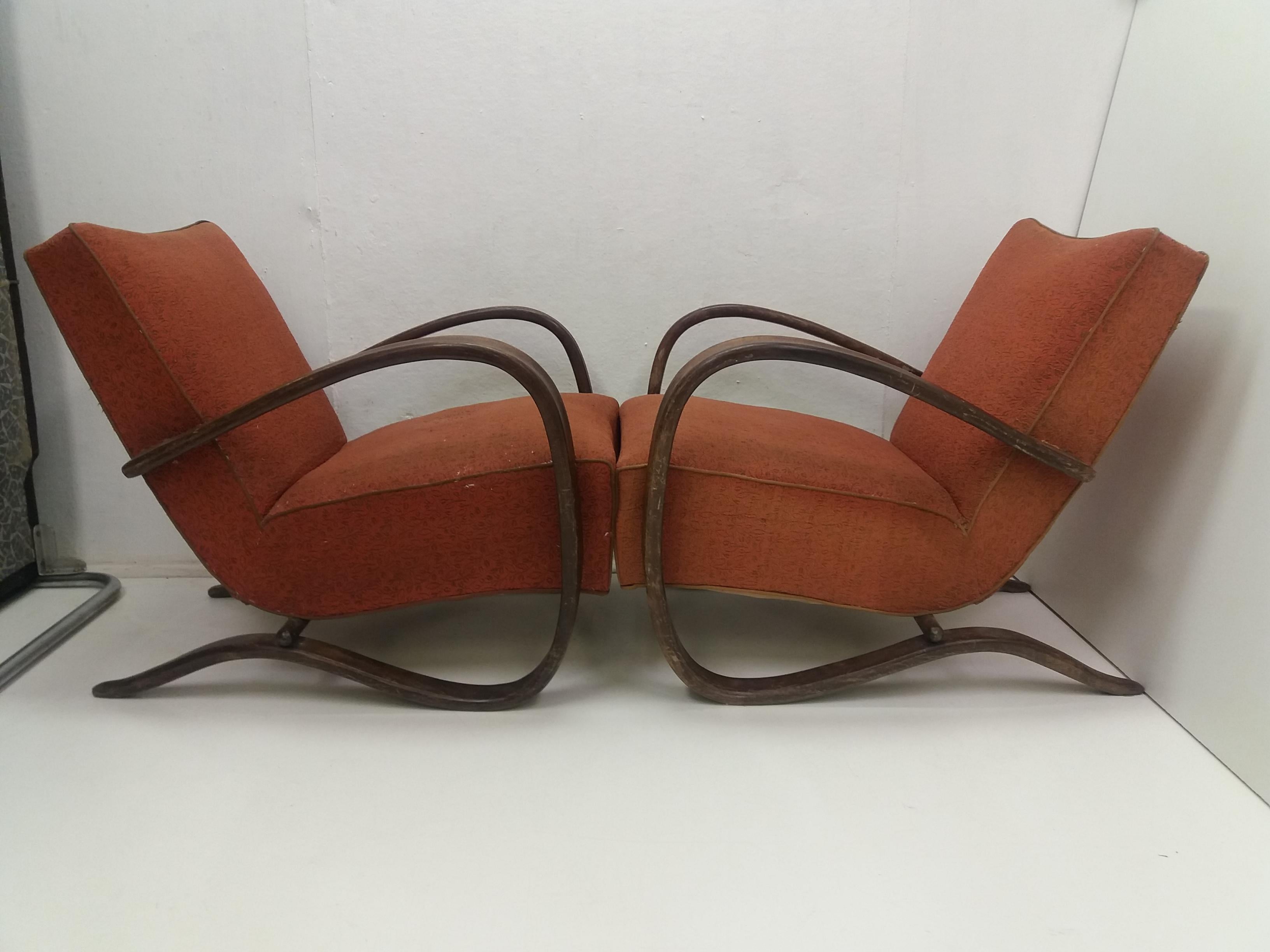1930 Pair of Armchairs + Spider Table, by Halabala for Thonet, Czechoslovakia For Sale 4