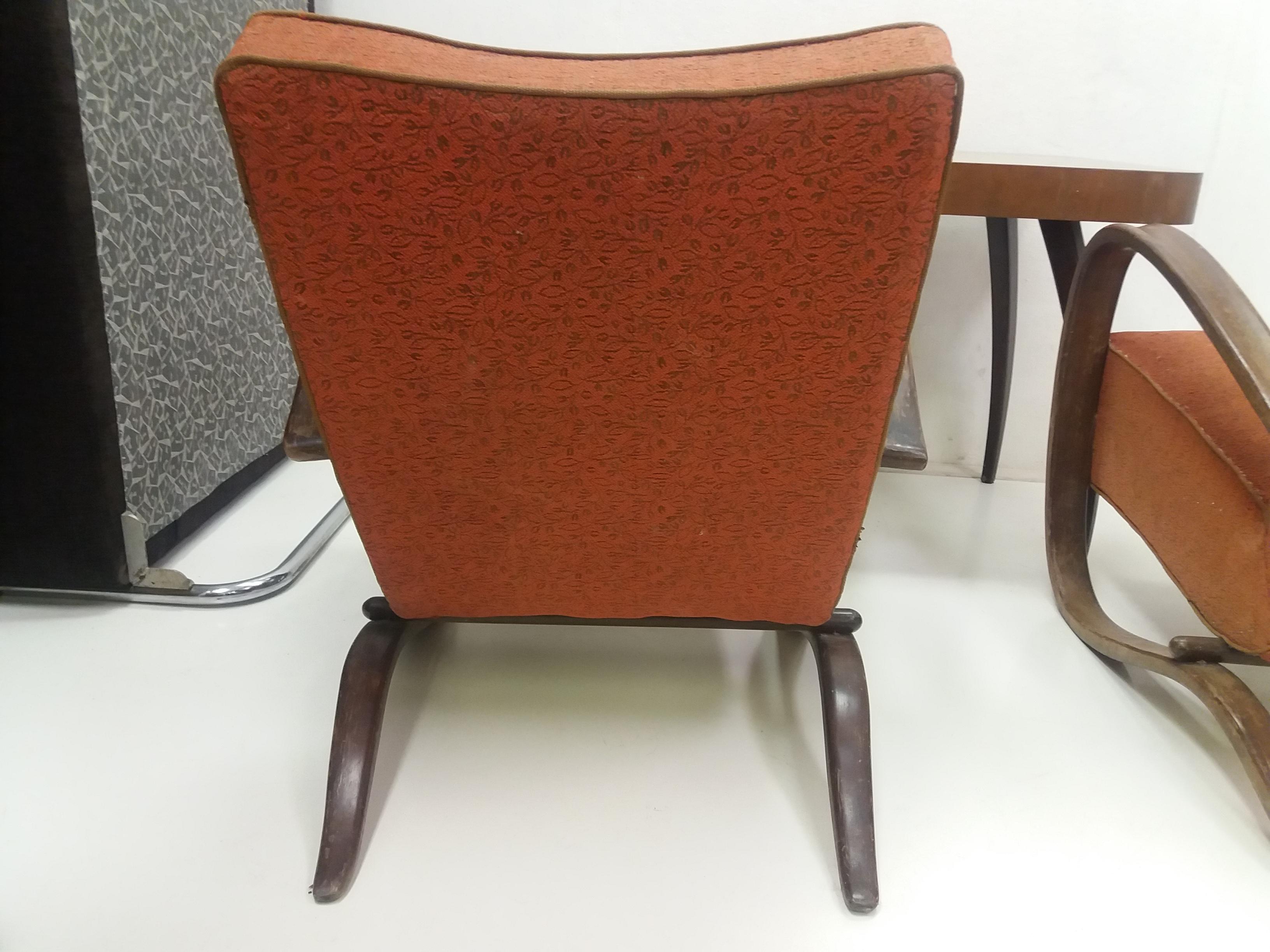 Mid-20th Century 1930 Pair of Armchairs + Spider Table, by Halabala for Thonet, Czechoslovakia For Sale