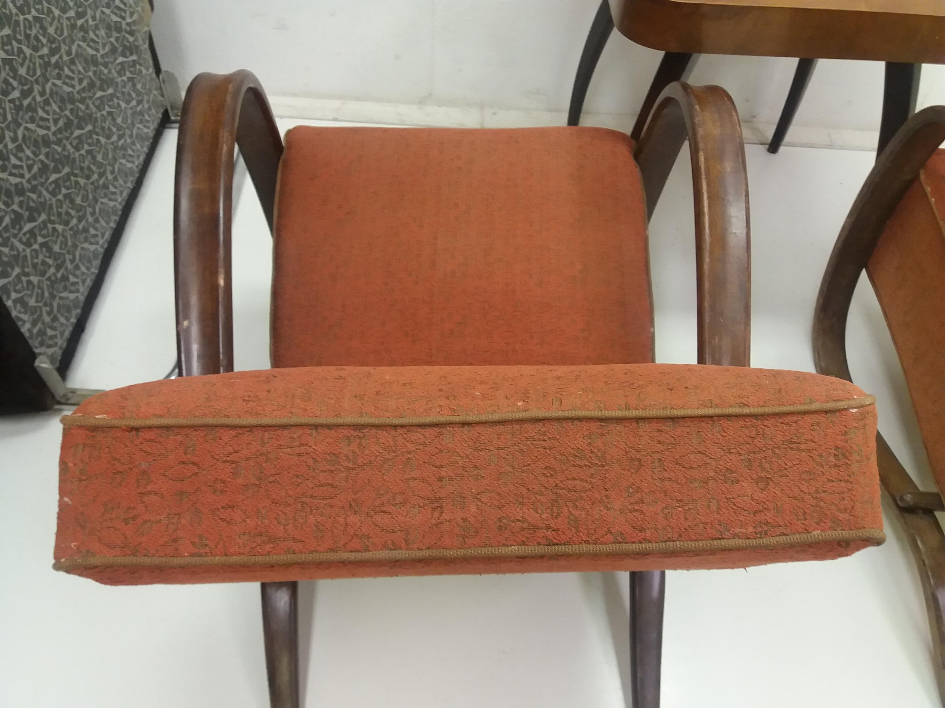 Fabric 1930 Pair of Armchairs + Spider Table, by Halabala for Thonet, Czechoslovakia For Sale