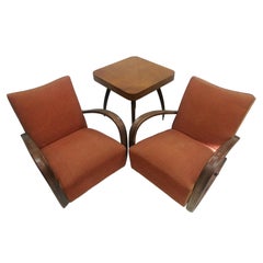 1930 Pair of Armchairs + Spider Table, by Halabala for Thonet, Czechoslovakia