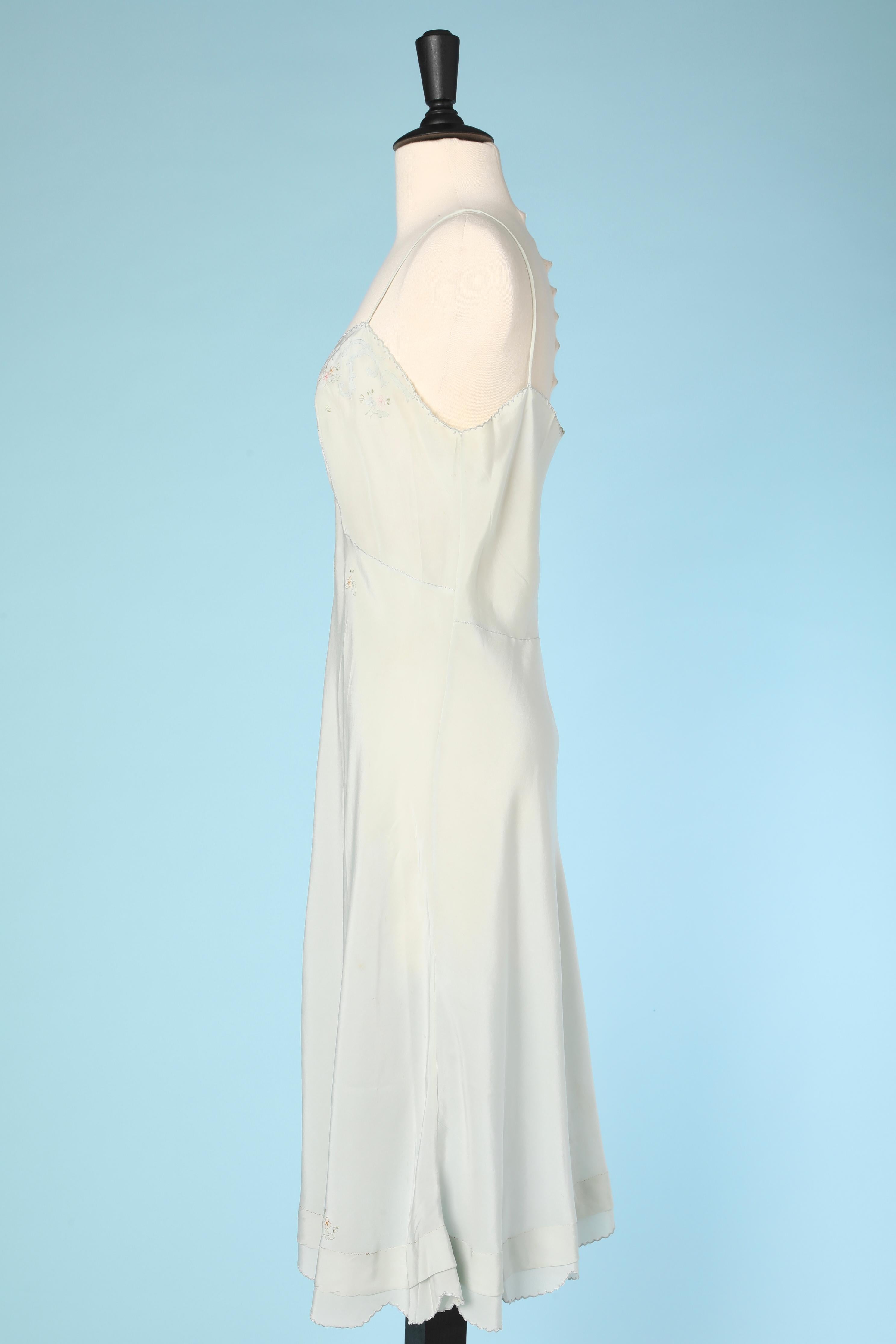 Gray 1930 pale blue hand embroidered silk combinaison  For Sale