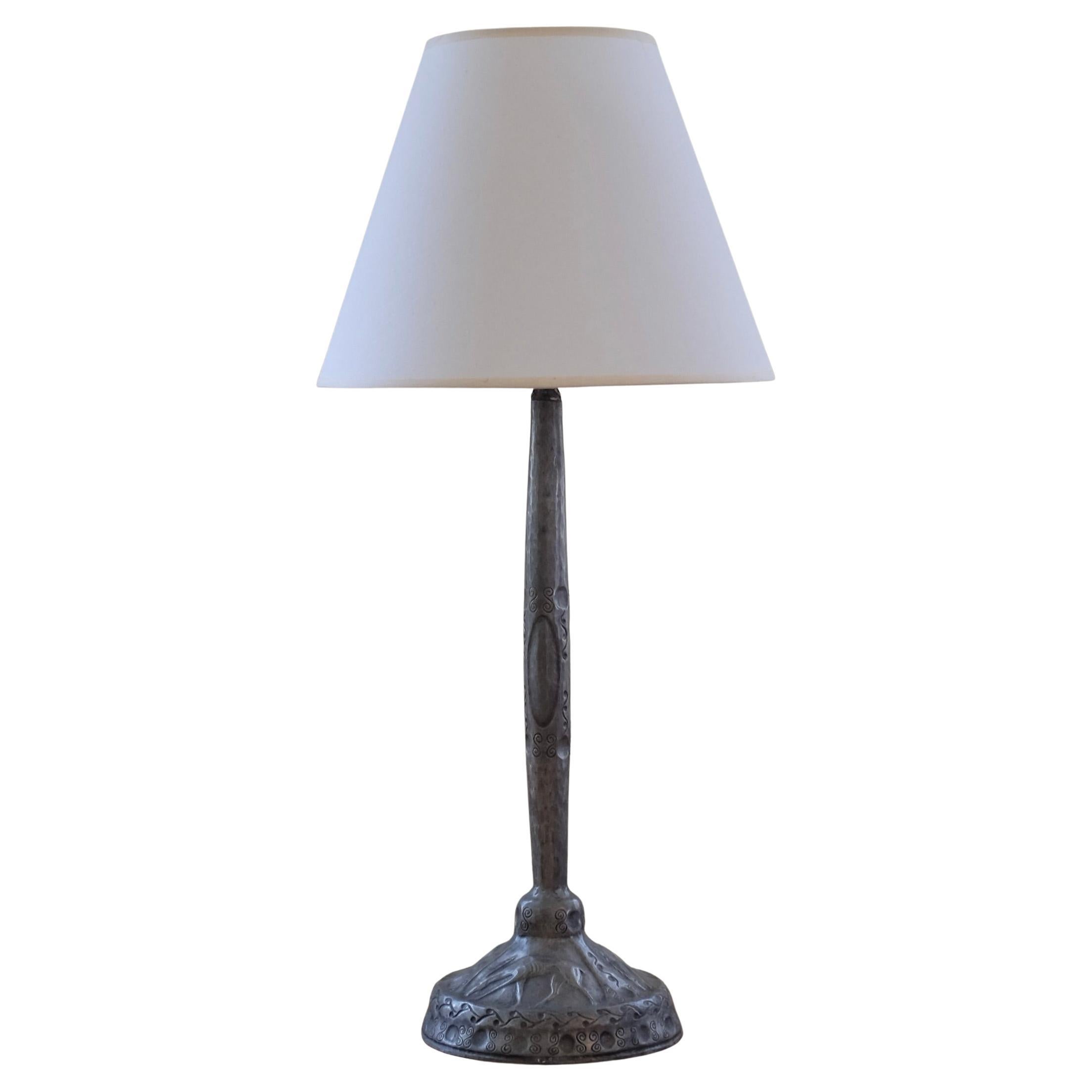 1930 Large Pewter Table Lamp by Ellen V Kajerdt, Sweden