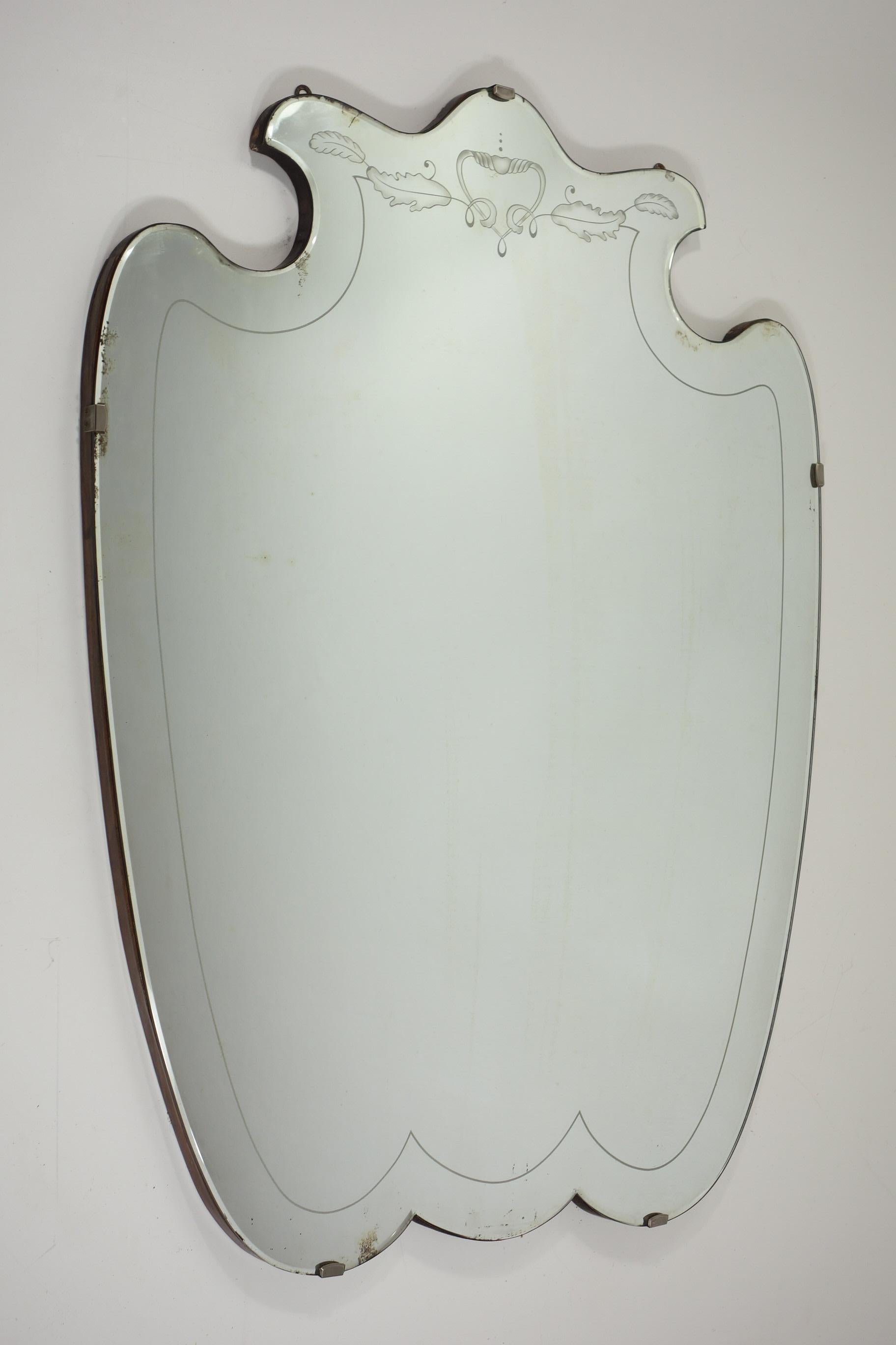 1930 Pietro Chiesa Art Deco Espejo de pared italiano de cristal grabado en venta 4