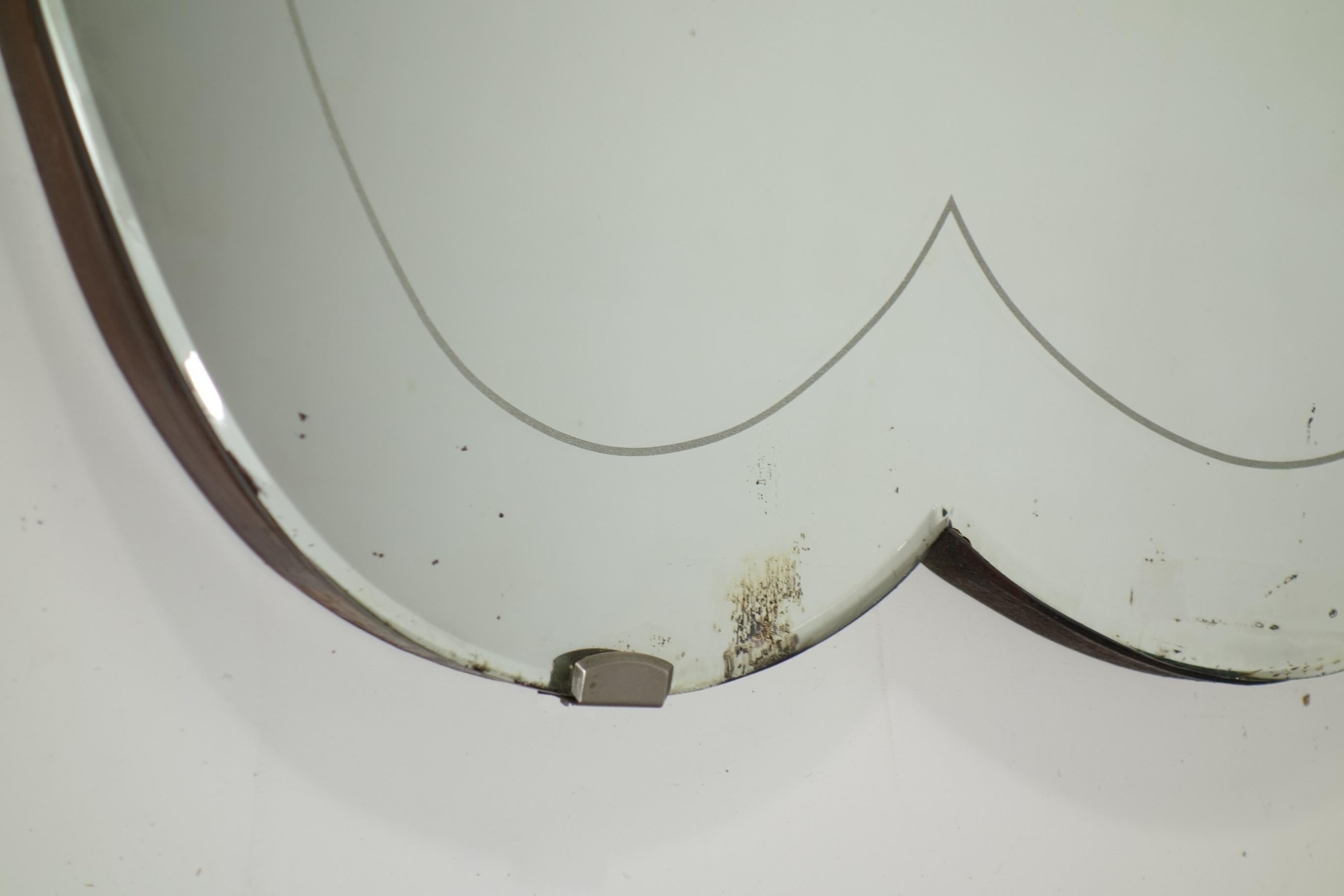 1930 Pietro Chiesa Art Deco Espejo de pared italiano de cristal grabado Italiano en venta