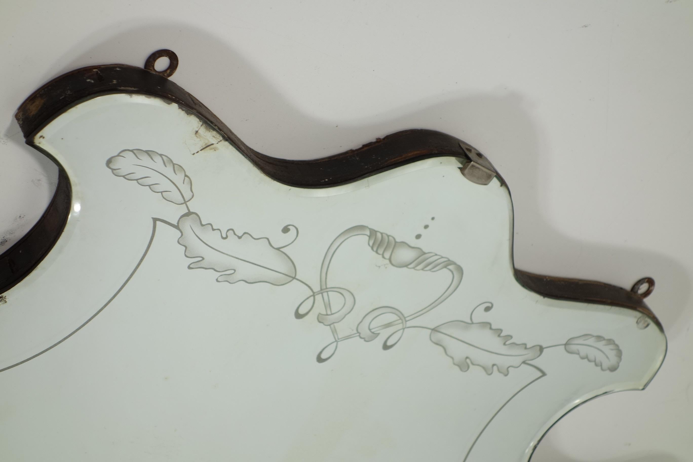 1930 Pietro Chiesa Art Deco Espejo de pared italiano de cristal grabado mediados del siglo XX en venta