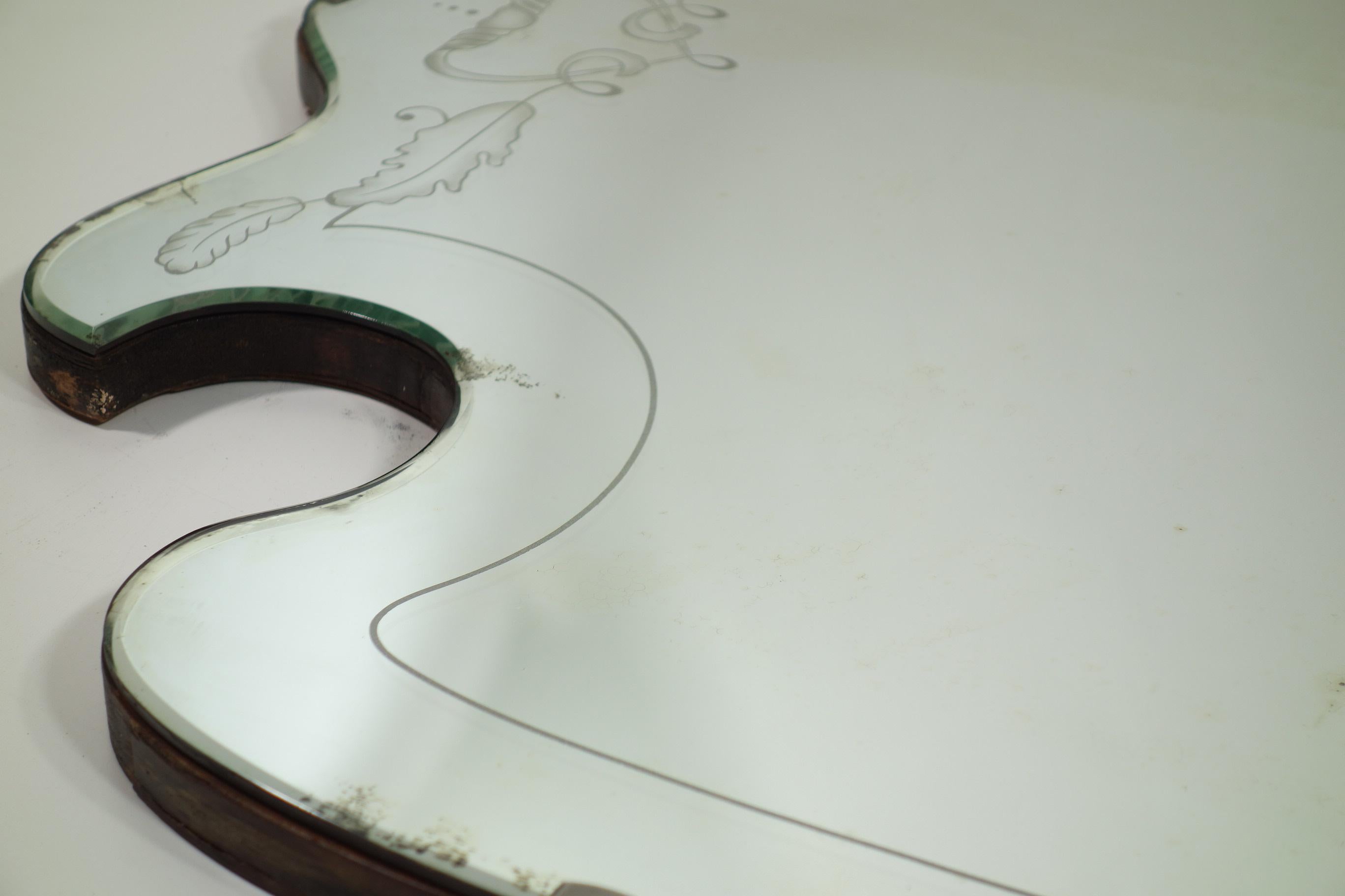 1930 Pietro Chiesa Art Deco Espejo de pared italiano de cristal grabado en venta 1