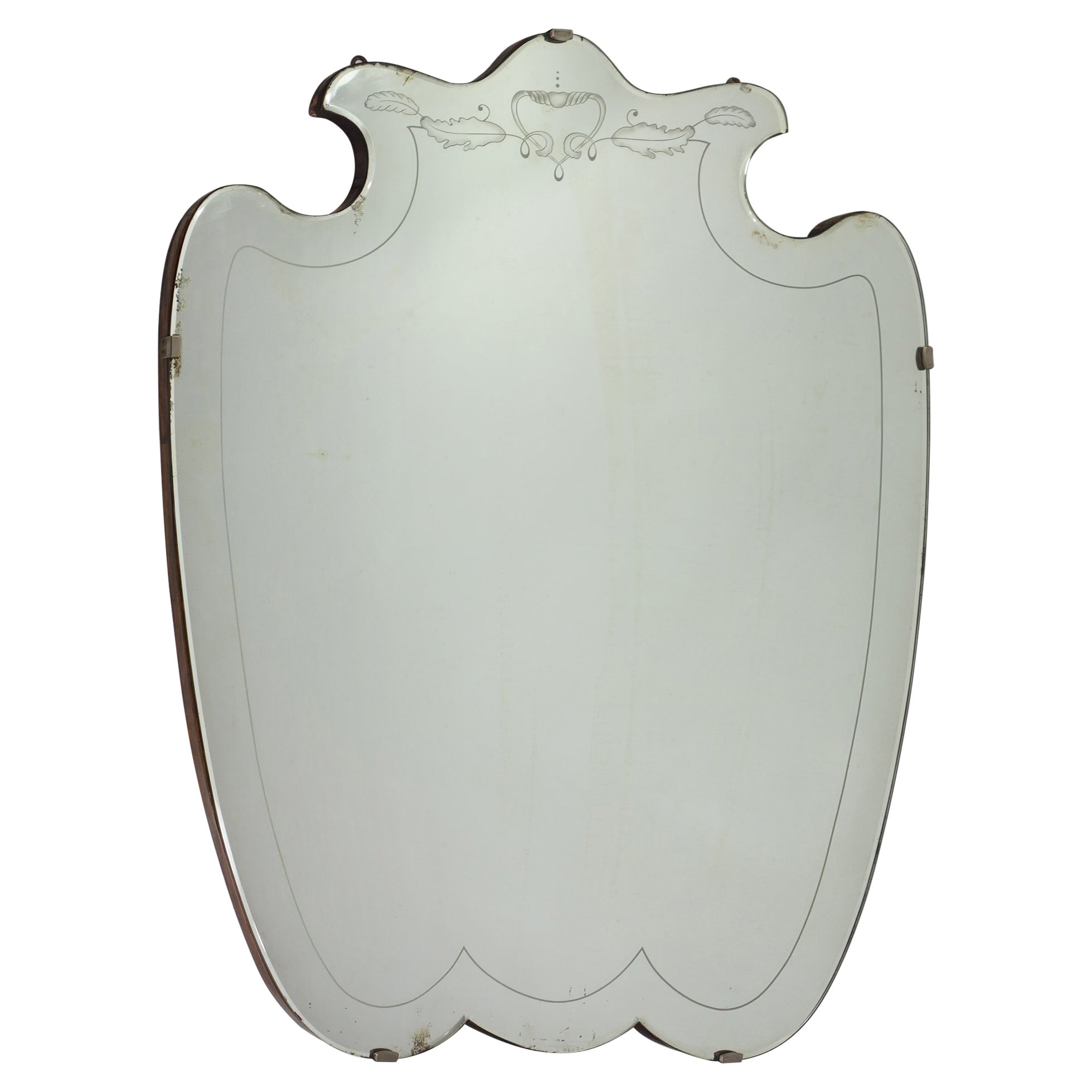 1930 Pietro Chiesa Art Deco Italian Crystal Etched Glass Wall Mirror