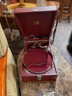 1930 Portable Gramophone His Master's Voice Original Red Covered Finish
