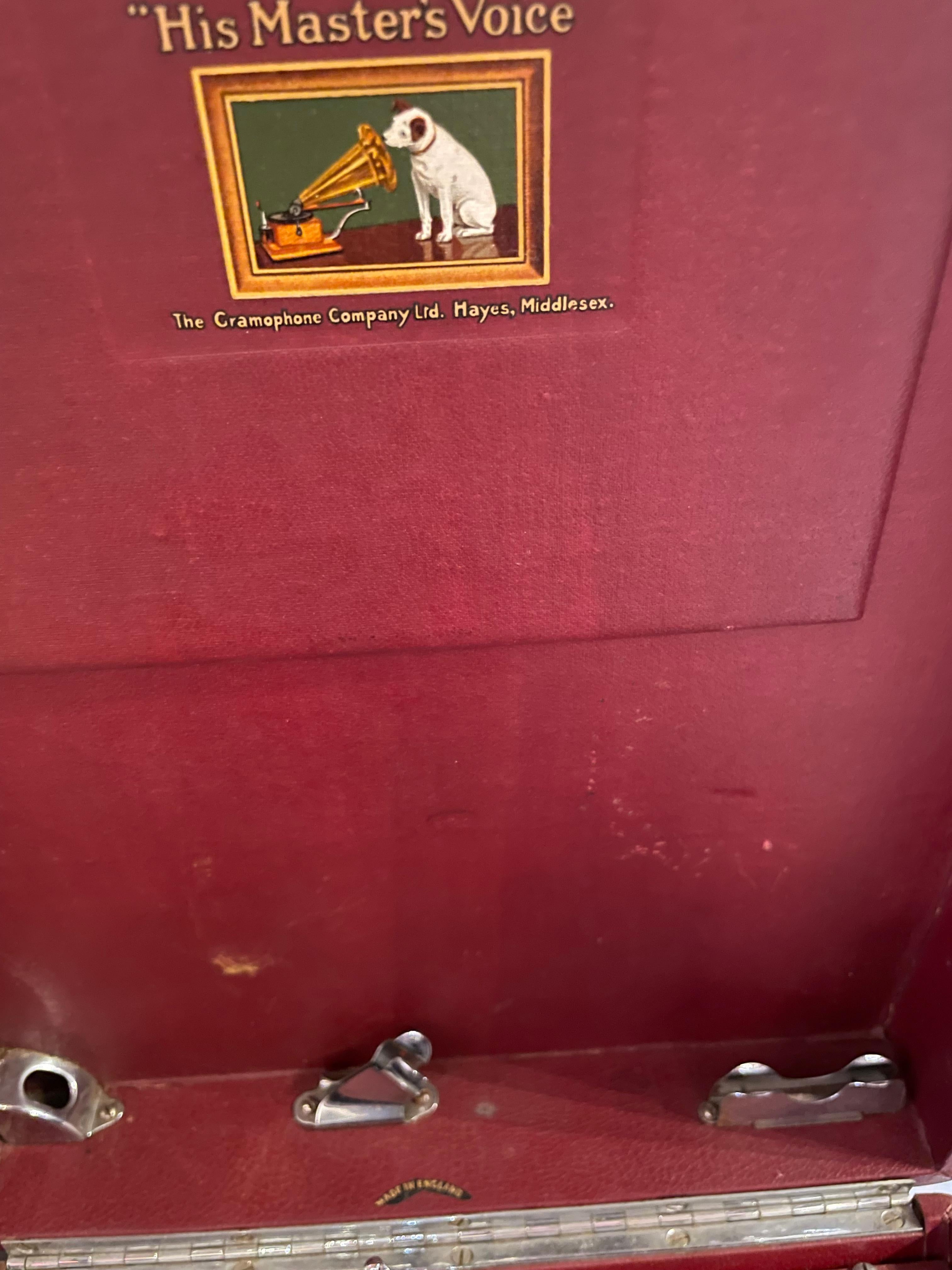 Mid-20th Century 1930 Portable Gramophone His Master's Voice Original Red Covered Finish