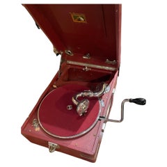 Gramophone portable de 1930 Sa voix de maître - Finition d'origine recouverte de rouge