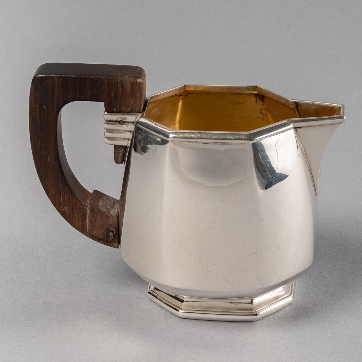 1930 Jean E Puiforcat Art Deco Modernist Tea Coffee Set Sterling Silver Rosewood For Sale 5