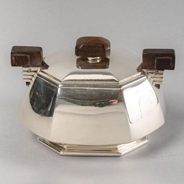 1930 Puiforcat - Tea And Coffee Set In Sterling Silver And Rosewood For Sale 5
