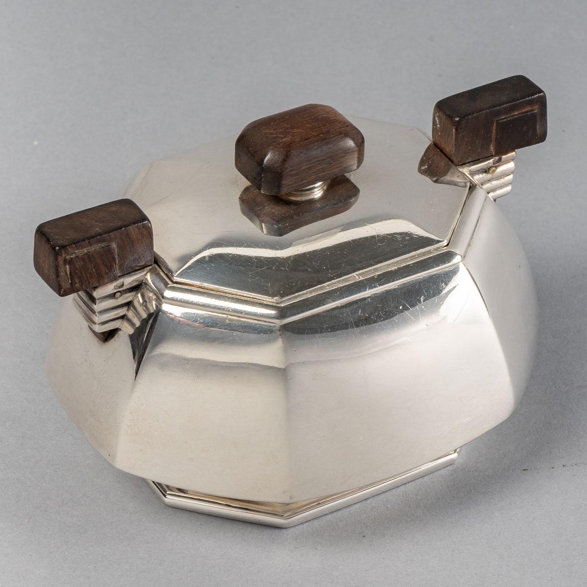 1930 Jean E Puiforcat Art Deco Modernist Tea Coffee Set Sterling Silver Rosewood in vendita 5