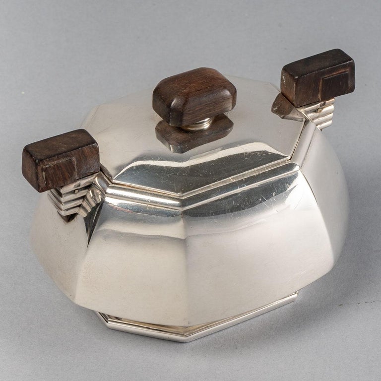 1930 Puiforcat - Tea And Coffee Set In Sterling Silver And Rosewood For Sale 6