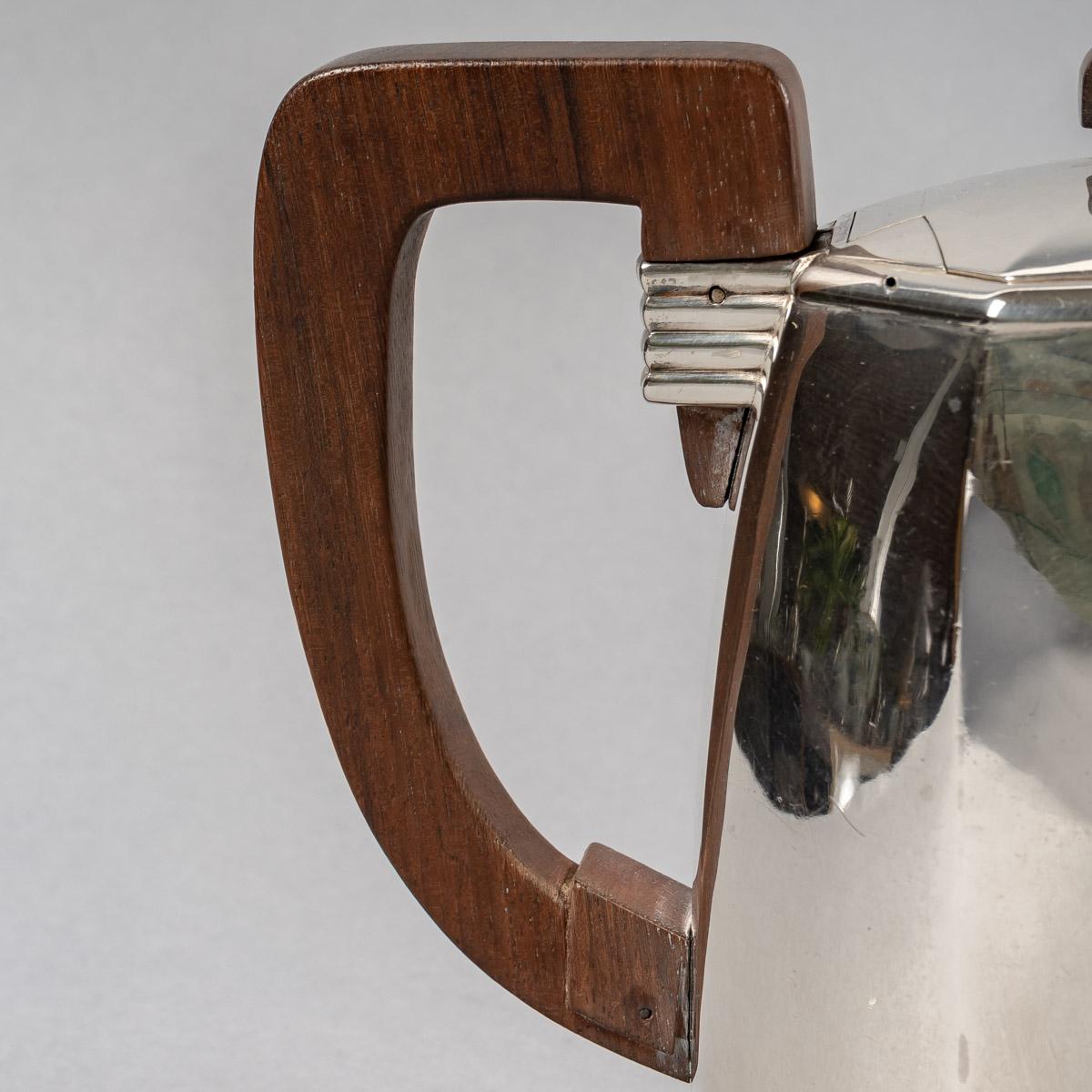 Mid-20th Century 1930 Jean E Puiforcat Art Deco Modernist Tea Coffee Set Sterling Silver Rosewood For Sale