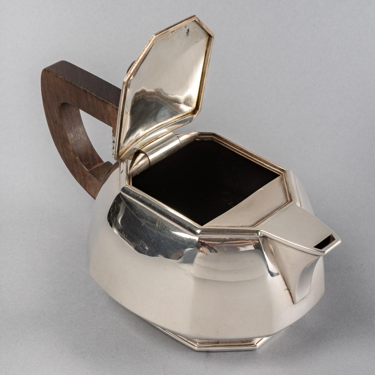 1930 Jean E Puiforcat Art Deco Modernist Tea Coffee Set Sterling Silver Rosewood For Sale 3